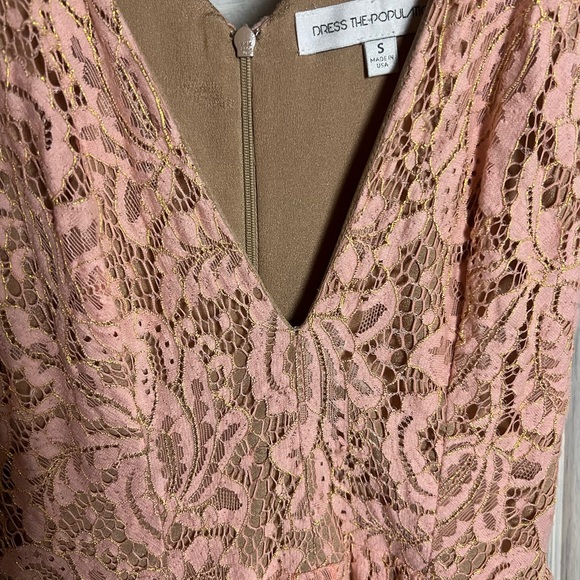 Dress The Population Melina Lace Maxi Gown Rose Petal Plunge Cocktail Formal - Picture 9 of 12